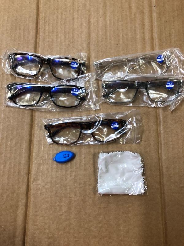 Photo 2 of Fetrrc Reading Glasses Blue Light Blocking for Men, Computer Glasses Anti UV/Glare/Fatigue Fashion Square Fake Eyeglasses 5 Pairs ( Mix Colors, 0.0) Mix 4 0.0 