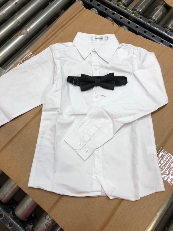 Photo 2 of Aimehonpe Kids Boys Button Down Dress Shirt Long Sleeve Poplin Bow Tie Set 7-8 Years White