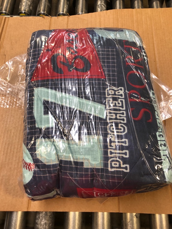 Photo 3 of 6-Piece Kids/Teens Sports Comforter Set - Soft Microfiber Gray Blue Red Teal Baseball, Full Size Gray Baseball Full
