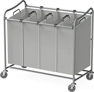 Photo 1 of 4-Bag Heavy Duty Laundry Sorter Rolling Cart, Silver