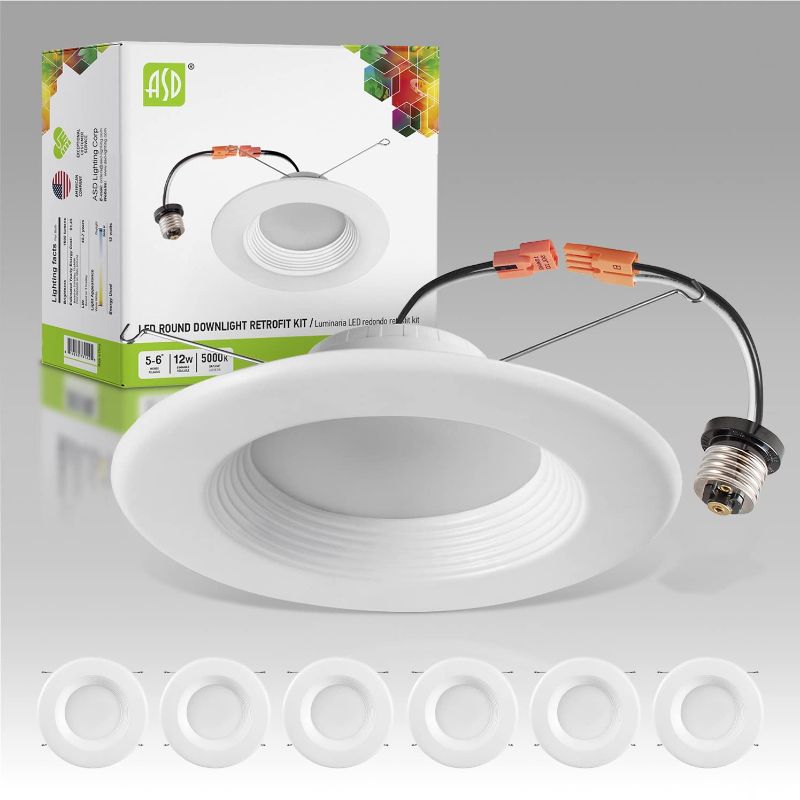 Photo 1 of ASD Recessed Lighting 6 inch, 12W -110W Replacement, 1000 Lm Wet Rated Dimmable Ceiling LED Lights, 5000K Bright White Retrofit LED Recessed Lighting, CRI90 LED Room Lights, Energy Star, ETL, Daylight (5000k) 