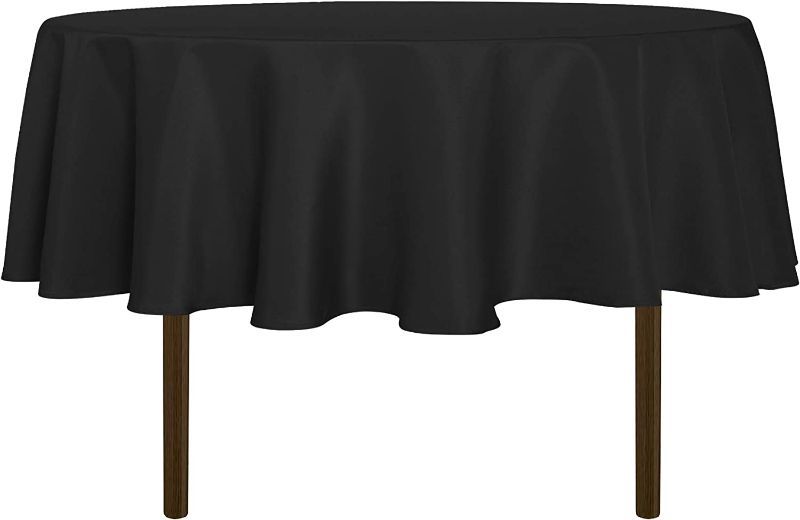 Photo 1 of 70 Inch Round Tablecloth Waterproof Spill Proof Washable Polyester Table Cloth Decorative Fabric Linen Black Table Cover Bulk for Wedding, Dining Table, Buffet Parties and Camping, Banquets