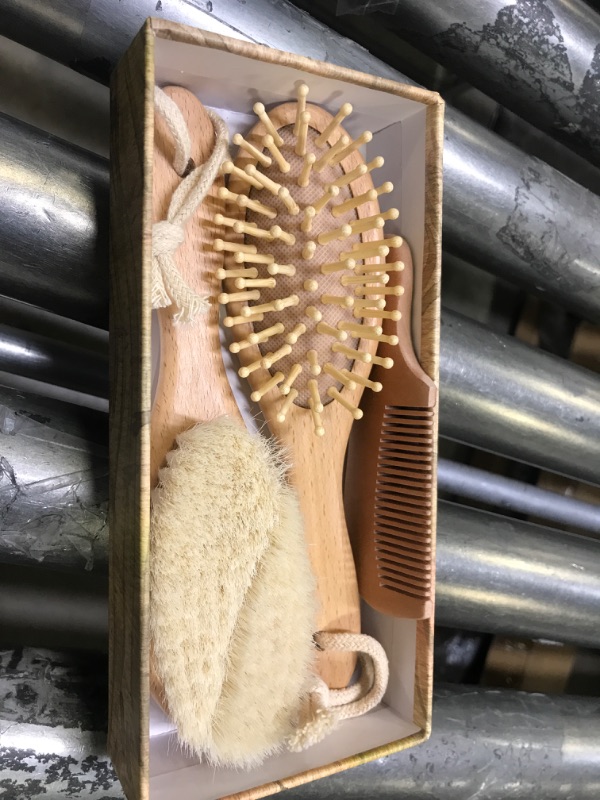 Photo 2 of Baby Hair Brush and Baby Comb Set - Wooden Baby Brush with Soft Goat Bristle - Toddler Hair Brush Baby Brush and Comb Set - Baby Brush Set for Newborns - Infant Hair Brush, Cradle Cap (Oval, Walnut) Walnut Oval