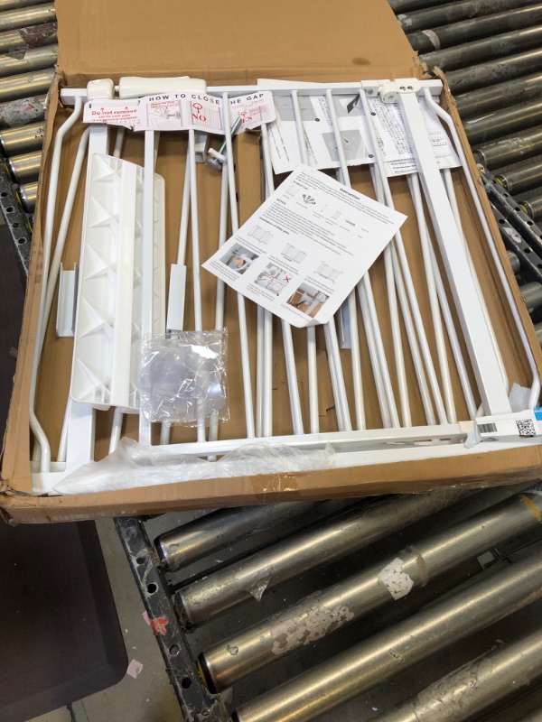 Photo 1 of ALLAIBB Extra Wide Baby Gate Pressure Mount Auto Close White Metal Child Dog Pet Safety Gates with Walk Through for Stairs,Doorways,Kitchen and Living Room 62.2-66.9 in (71.65-76.38"/182-194cm) White 71.65-76.38 Inch (Pack of 1)