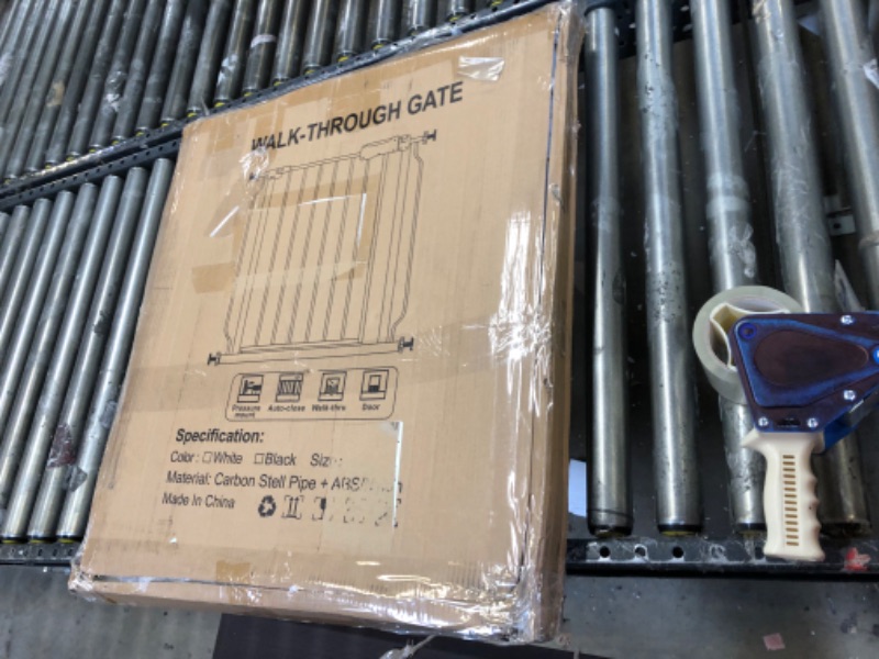 Photo 1 of ALLAIBB Extra Wide Baby Gate Pressure Mount Auto Close White Metal Child Dog Pet Safety Gates with Walk Through for Stairs,Doorways,Kitchen and Living Room 62.2-66.9 in (71.65-76.38"/182-194cm) White 71.65-76.38 Inch (Pack of 1)