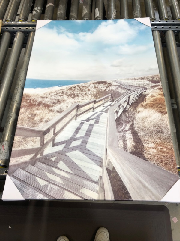 Photo 2 of Beach Pier Canvas Wall Art: Boardwalk Stair Picture Graphic Art Painting for Wall Decor(24''x36'') 36"x24"x1 panel