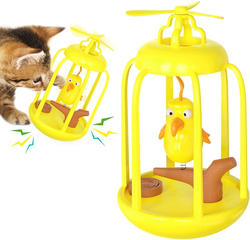 Photo 1 of Cat Toy for Indoor Cats cat Toys That Make Noise cat Bird Toy in cage(Yellow)
