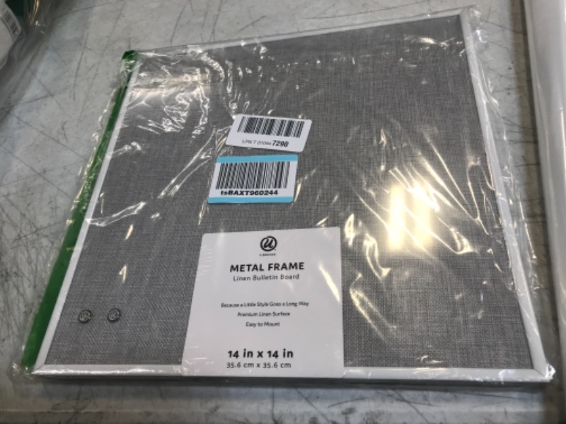 Photo 1 of U Brands Linen Bulletin Board with White Metal Frame, 14” x 14”
