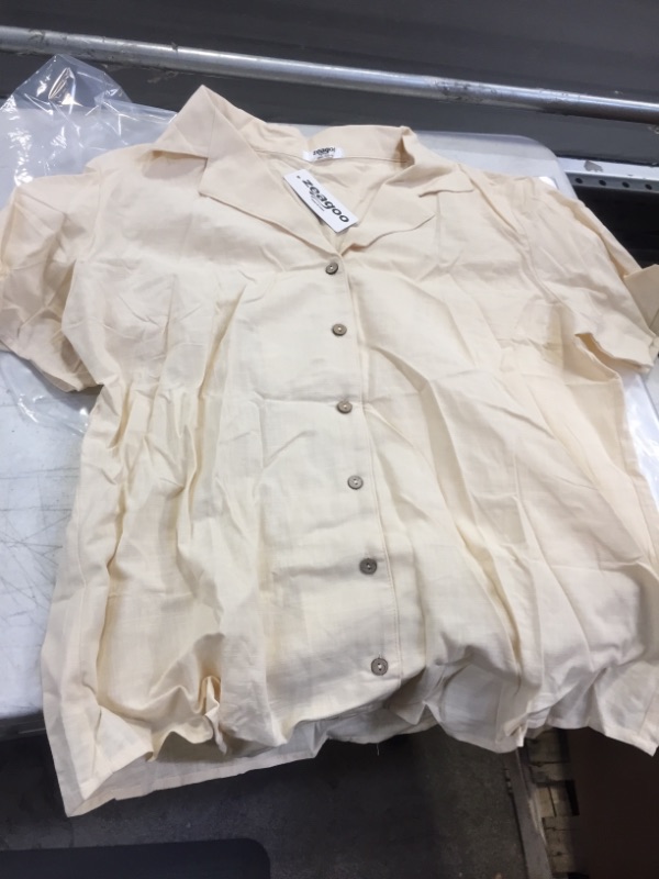 Photo 2 of Zeagoo Women Cotton Shirt Button Down Short Sleeve Linen V Neck Blouse Casual Work Tunic SIZE LARGE