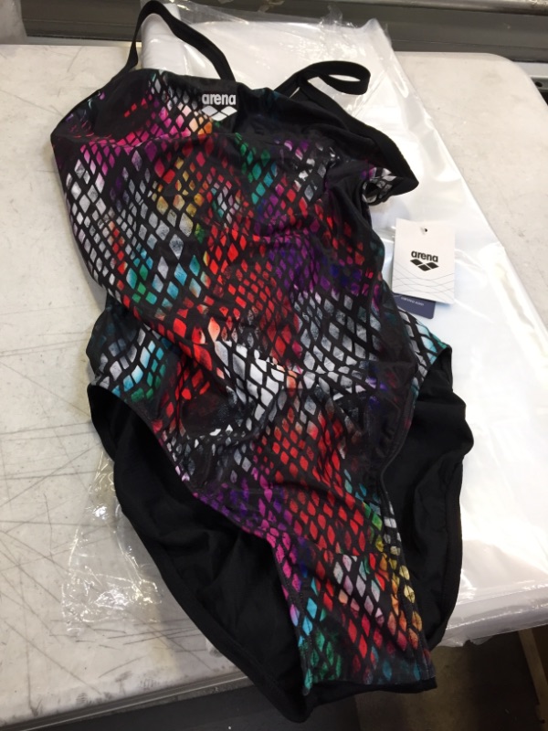 Photo 2 of Arena Women's Print X Criss Cross Back MaxLife One Piece Athletic Training Swimsuit Marbled Snake SIZE SMALL