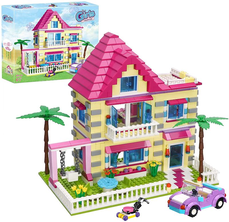 Photo 1 of Finebely Dream Girls Friends House Building Set, Villa House Building Blocks Kit Included 4 Mini Toy Figures, a Buildable Car, Swing, for Girls Kids Aged 8 Years and Up, 892 PCS
