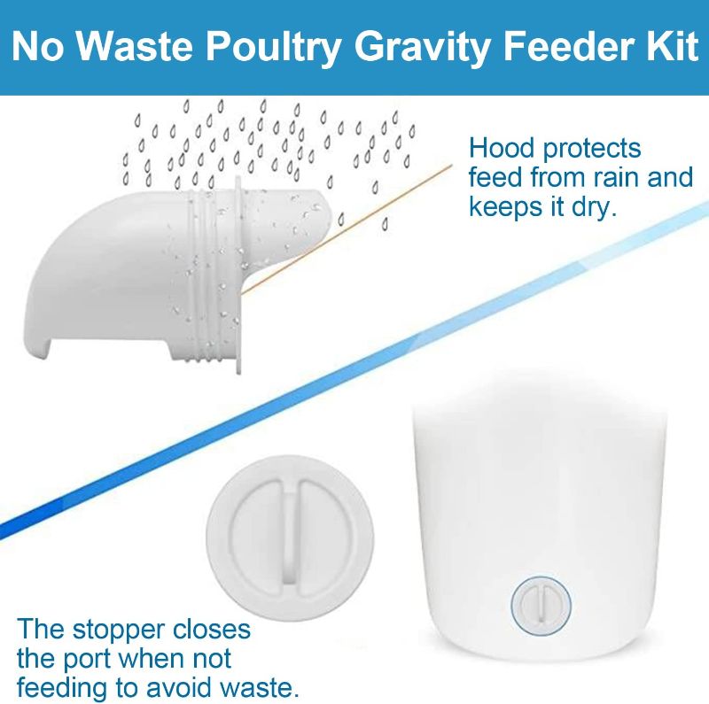 Photo 1 of  Chicken Feeders No Waste Rodent Proof Rain Proof Hole Feeders Outside Feeder for Buckets (4 Ports with Covers )