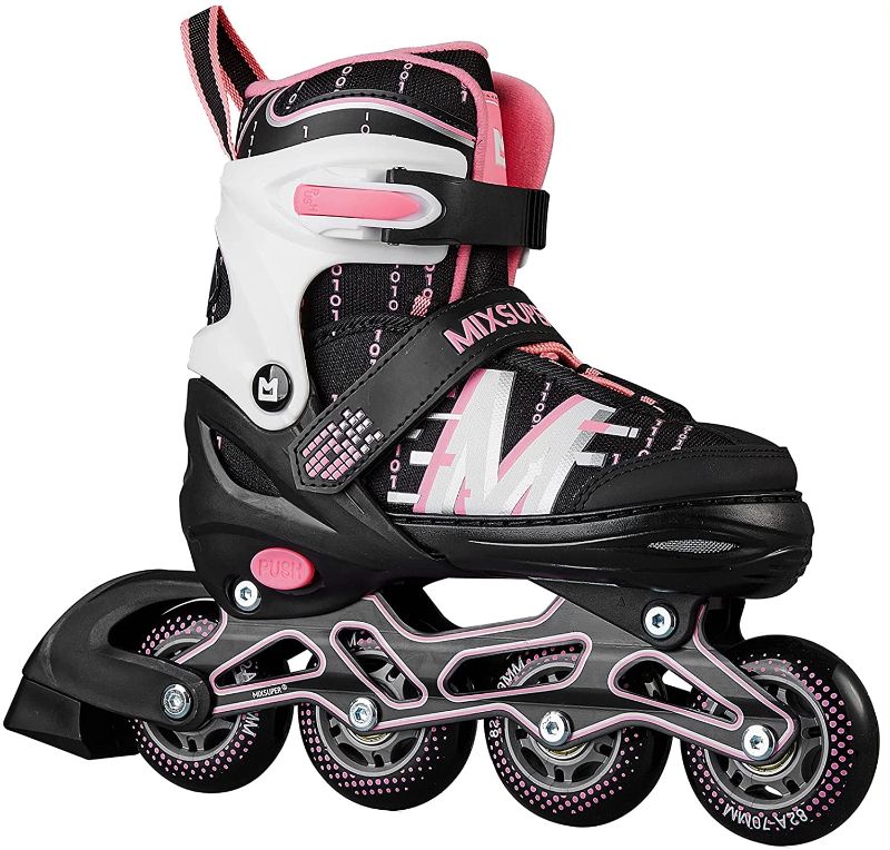 Photo 1 of Mixsuper Outdoor Inline Skates with 4 Adjustable Sizes, Safe and Durable Roller Blades for Boys, Girls, Kids, and Adults Beginners KIDS SIZE MEDIUM 3-6
