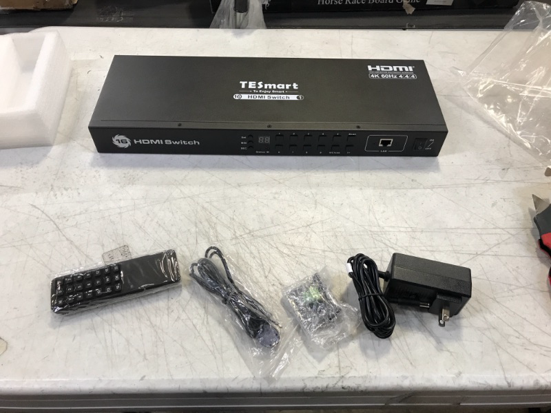 Photo 2 of TESmart 16×1 HDMI Switch 16 in 1 Out 4K HDMI Switcher with IR Remote 4K@60hz 16 Port HDMI Switch Box HDCP,Auto Switch,19-inch Rack-Ears Mount,LAN Port Control,Auto Scan Switch HDMI Switch 16 ports 4K@60Hz