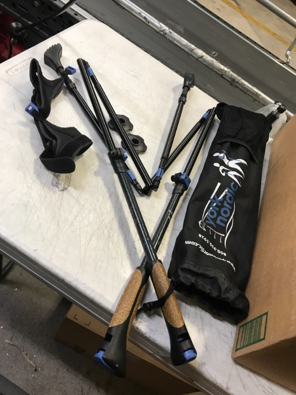Photo 2 of York Nordic Ultralight Folding Walking Poles - Travel Ready - with Rubber Feet, Baskets, and Bag Above 5'7" Nordic Grips