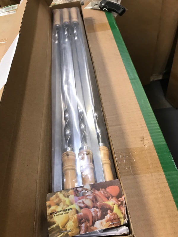 Photo 1 of ?NEW?23.6" Large Size Kabob Skewers Flat Metal BBQ Barbecue Skewer Wooden Handle Stainless Steel Shish Kabob Stick Wide Reusable Grilling Set Meat Shrimp Chicken Vegetable Kebab Fork Sausage-12PCS 23.6 inch
