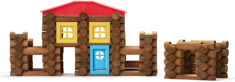 Photo 1 of 150 PCS Wooden Log Cabin Set Building House Toy for Toddlers, Classic Tinker Construction Kit with Colorful Wood Logs Blocks for 3+ Years Old