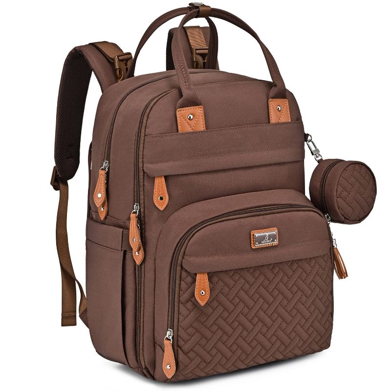 Photo 1 of BabbleRoo Diaper Bag Backpack, Changing Bags Multifunction Waterproof Travel Back Pack with Stroller Straps & Pacifier Case (Brown)