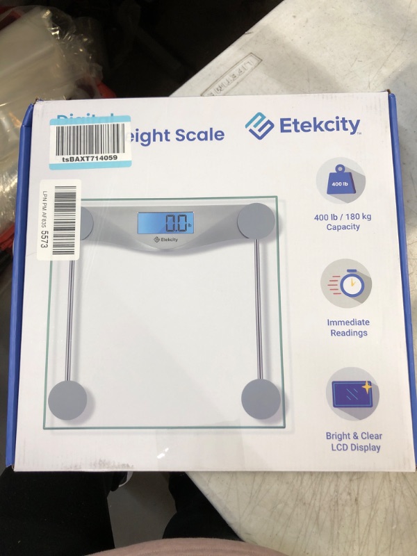 Photo 3 of Etekcity Digital Body Weight Bathroom Scale, Large Blue LCD Backlight Display, High Precision Measurements,6mm Tempered Glass, 400 Pounds Non Smart Silver