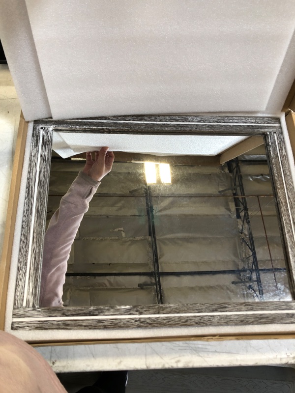 Photo 1 of AAZZKANG Rustic Mirror 20"x16" Wood Framed Wall Mirror Rectangle Decorative Bedroom Bathroom Farmhouse Mirror
