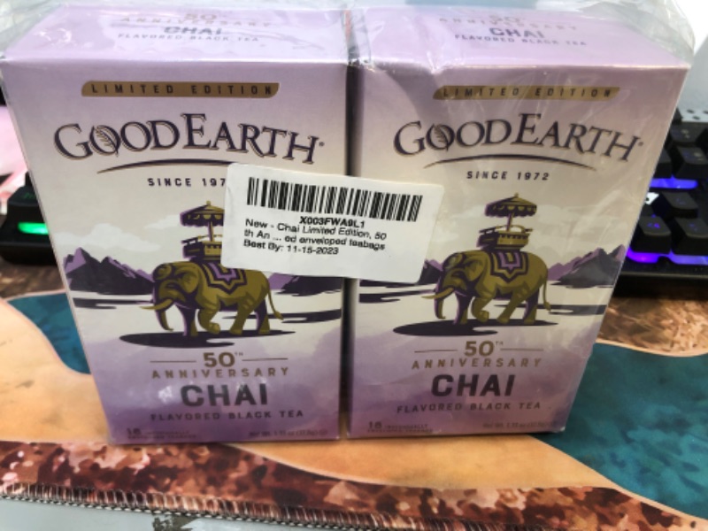 Photo 2 of  2 COUNTChai Limited Edition, 50th Anniversary Chai Flavored Black Tea 2 Pack each with 18 wrapped enveloped teabags