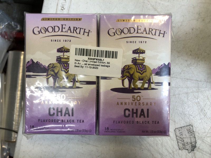 Photo 1 of 2 COUNTChai Limited Edition, 50th Anniversary Chai Flavored Black Tea 2 Pack Each with 18 Wrapped Enveloped Teabags