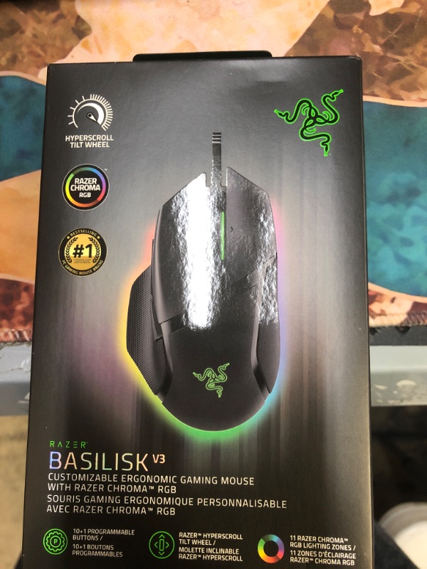 Photo 2 of Razer Basilisk V3 Customizable Ergonomic Gaming Mouse: Fastest Gaming Mouse Switch - Chroma RGB Lighting - 26K DPI Optical Sensor - 11 Programmable Buttons - HyperScroll Tilt Wheel - Classic Black