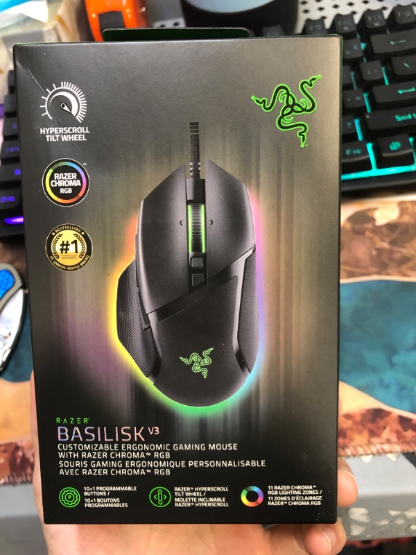 Photo 2 of Razer Basilisk V3 Customizable Ergonomic Gaming Mouse: Fastest Gaming Mouse Switch - Chroma RGB Lighting - 26K DPI Optical Sensor - 11 Programmable Buttons - HyperScroll Tilt Wheel - Classic Black