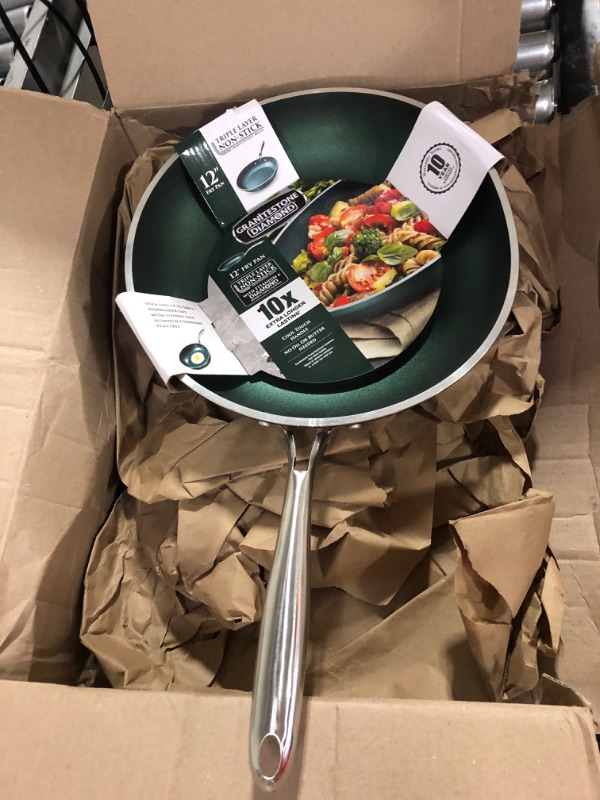 Photo 2 of "Granitestone Green Frying Pan with Ultra Nonstick Durable Mineral & Diamond Coating, Skillet with Stainless Steel Stay Cool Handle, Oven & Dishwasher Safe, 100% PFOA Free, 12""" (7383) 12" Fry Pan Green