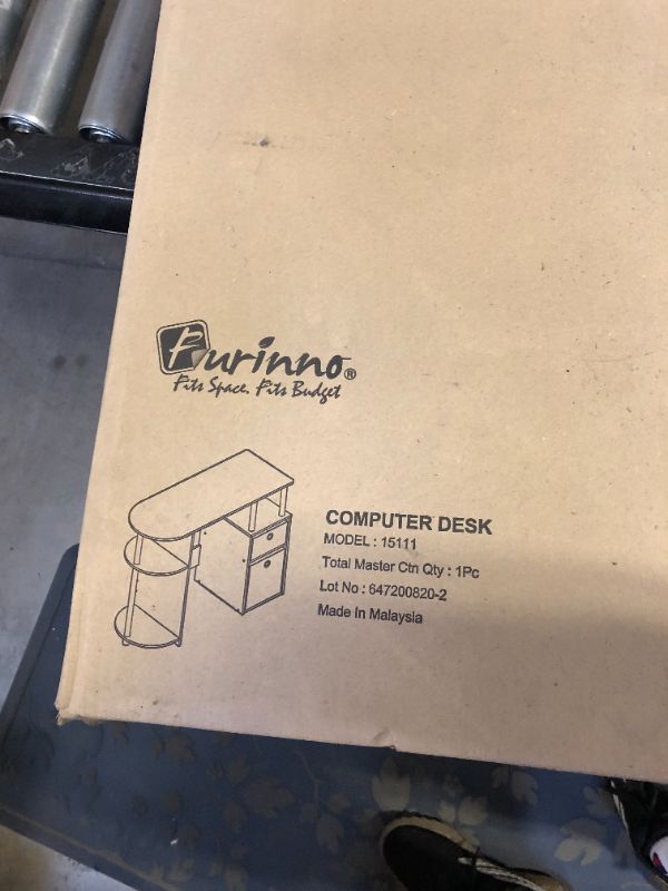 Photo 2 of FURINNO Jaya Computer Study Desk with Bin, Brown Espresso Desk FACTORY SEALED 