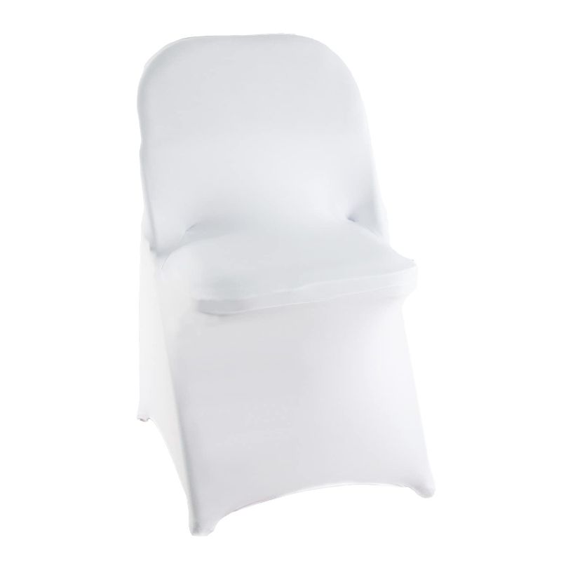 Photo 1 of  Linens 10 pcs White Spandex Folding Chair Covers for Wedding, Party, and Banquet