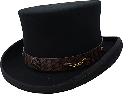 Photo 1 of 100% Wool Victorian Western Steampunk Costume Top Hat with Leather Band and Chain