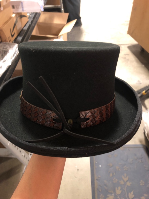 Photo 3 of 100% Wool Victorian Western Steampunk Costume Top Hat with Leather Band and Chain