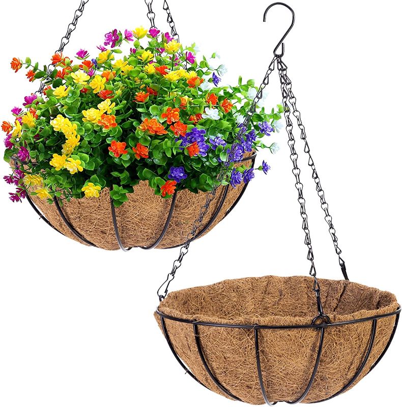 Photo 1 of 2 Inch Metal Hanging Planter Baskets for Plants Outdoor, Hanging Planters Plant Basket with Coir Liners Garden Decoration for Indoor Outdoor- 4 PACK 