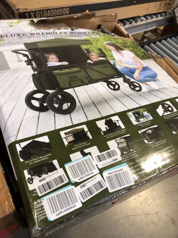 Photo 2 of Jeep Deluxe Wrangler Stroller Wagon by Delta Children - Includes Cooler Bag, Parent Organizer and Car Seat Adapter, Black/Green