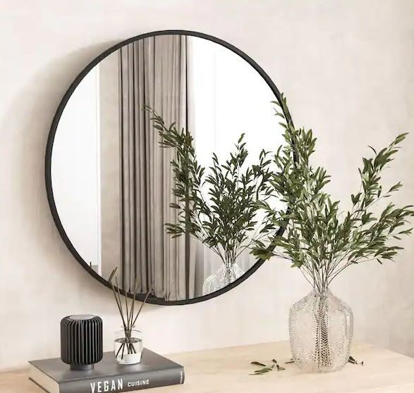 Photo 1 of 24 in. W x 24 in. H Round Aluminum Alloy Framed Black Wall Mirror
