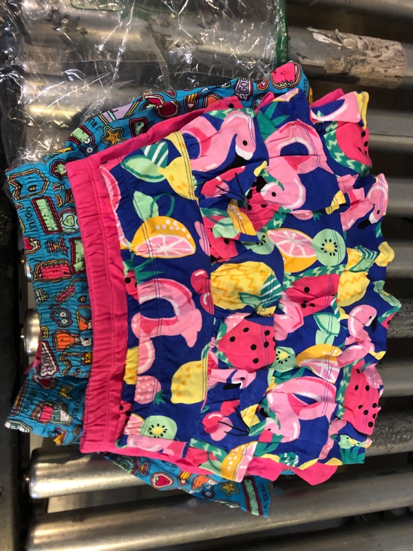 Photo 2 of Amazon Essentials Girls and Toddlers' Knit Ruffle Scooter Skirts (Previously Spotted Zebra), Multipacks 3 Pink/Blue, Fruit/Patches Medium