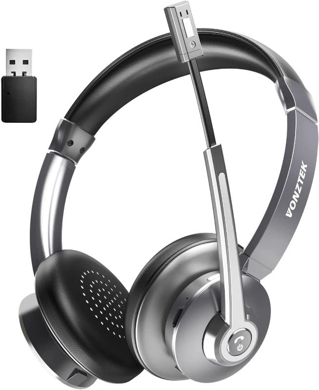 Photo 1 of Wireless Headset, Trucker Bluetooth Headset with Microphone, Wireless Headset for Computer & USB Dongle, Headset with Mic Noise Canceling and Mute Button for PC/Phone/Office/Skype/Zoom/Meeting