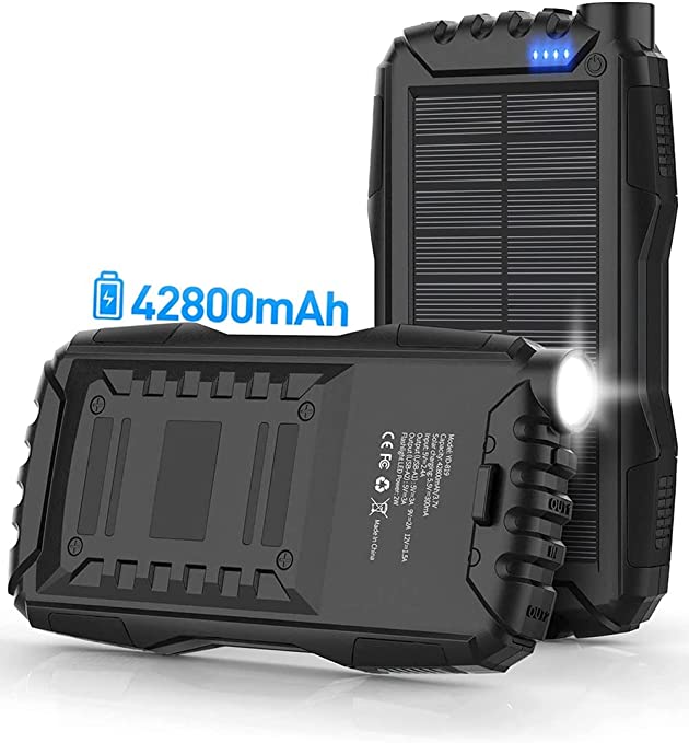 Photo 1 of Solar Power Bank,Solar Charger,42800mAh Power Bank,Portable Charger,External Battery Pack 5V3.1A Qc 3.0 Fast Charging Built-in Super Bright Flashlight(Black)
