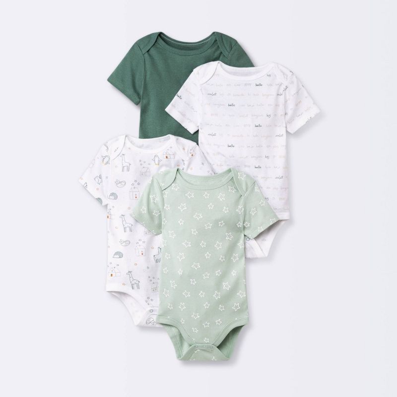 Photo 1 of Baby 4pk 'Hello Happy' Short Sleeve Bodysuit - Cloud Island™ Dark Green