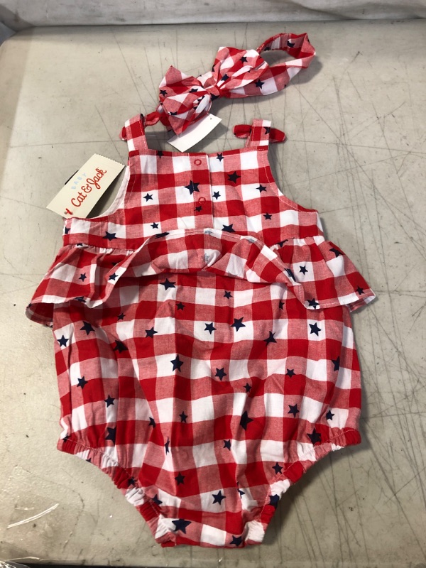 Photo 2 of Baby Girls' Gingham Star Poplin Romper with Headband - Cat & Jack™ SIZE 18M 
