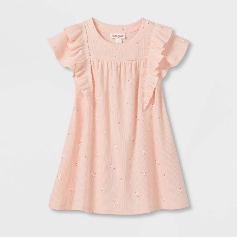 Photo 1 of Toddler Girls' Floral Ruffle Ribbed Short Sleeve Dress - Cat & Jack™ SIZE 12M 
