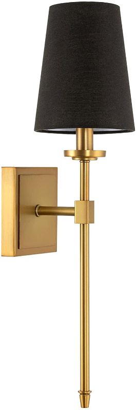 Photo 1 of Kira Home Torche 20" Modern Wall Sconce/Wall Light + Black Linen Shade, Warm Brass Finish