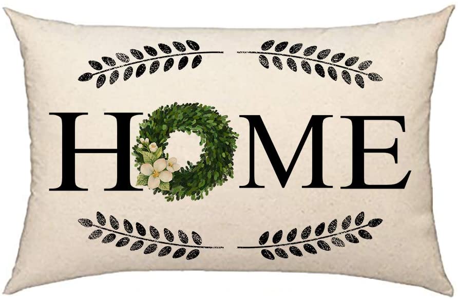 Photo 1 of 4TH Emotion Fall Home Boxwood Wreath Throw Pillow Cover 12x20 Inches Polyester Linen