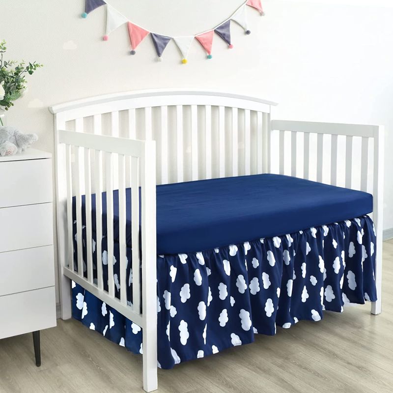 Photo 1 of Crib Bed Skirt with Adjustable Straps Easy On/Off Pleated Dust Ruffled Fit Standard Crib SIZE 52' X 28' 