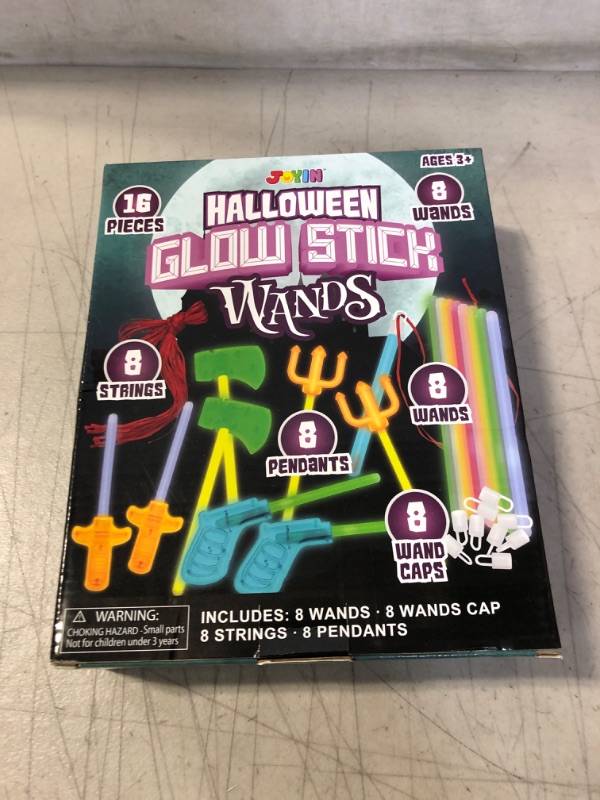 Photo 3 of JOYIN 20 Pcs Halloween Glow Stick Wands Set with 8 Hanging Wands, 4 Weapon Wands and 8 Glow Sticks for Halloween Glow in the Dark Party Favors Goodie