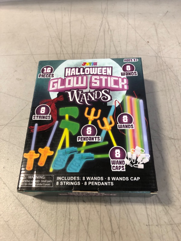 Photo 1 of JOYIN 20 Pcs Halloween Glow Stick Wands Set with 8 Hanging Wands, 4 Weapon Wands and 8 Glow Sticks for Halloween Glow in the Dark Party Favors Goodie