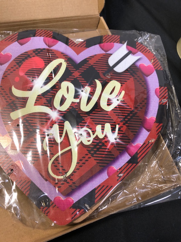 Photo 1 of 12 Inch Lighted Valentines Day Door Sign Wreath Red Heart Happy Valentine's Day Wooden Farmhouse Decorations Valentine Plaid Hanging Sign Wall Plaque for Valentine's Day Table Window Door Wall Decor