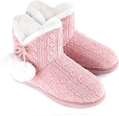 Photo 1 of DL Womens-Warm-House-Bootie-Slippers Fluffy Cute For Winter, Comfy Cable Knit Memory Foam Ladies Boots Slippers Indoor With Fuzzy Plush Lining, Cozy Female Adult Home Bedroom Shoes