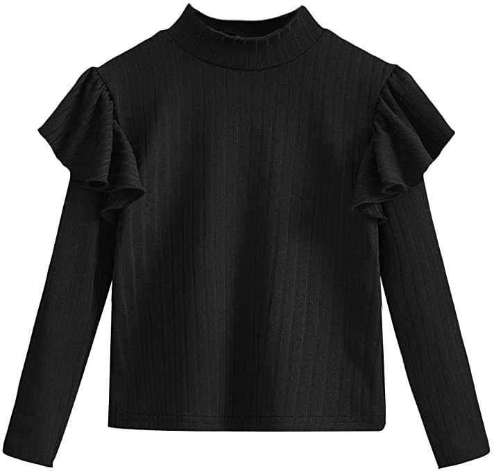 Photo 1 of SOLY HUX Toddler Girl's Mock Neck Ruffle Trim Long Sleeve T Shirts Casual Tee Tops